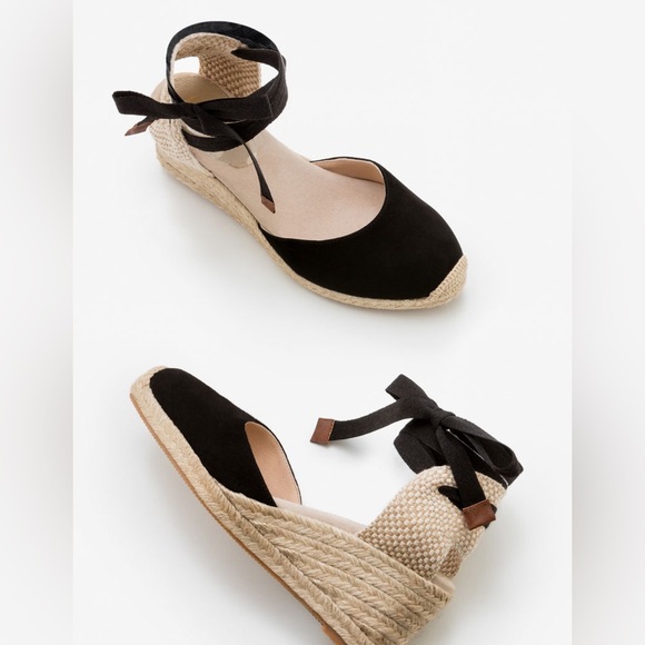 Boden Shoes - Boden Lace-Up Heeled Espadrilles – Neutral & Black Suede – Size 41 – 3.5” Heel
